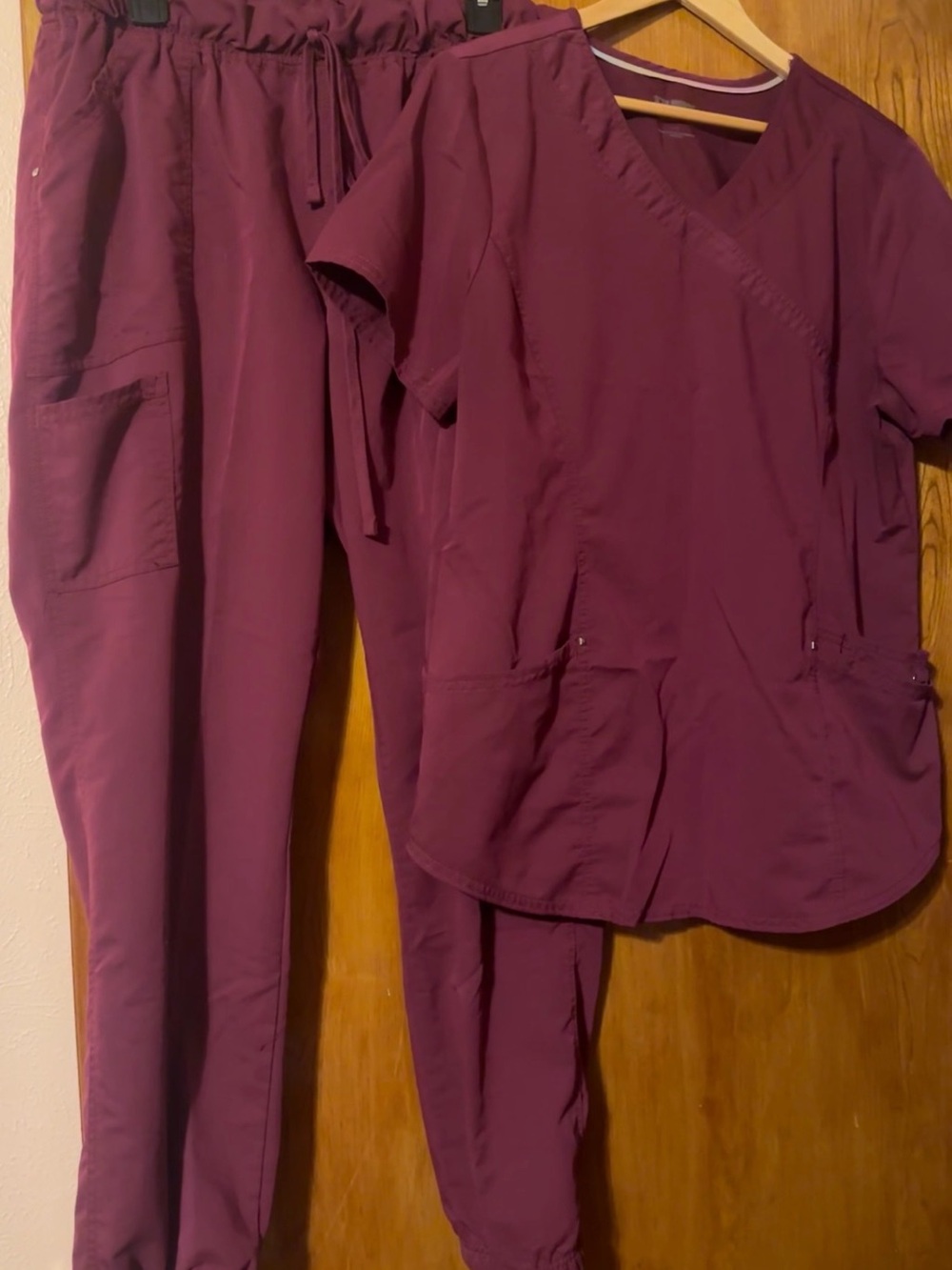 ScrubStar: Women's Relaxed Scrub  Pants & Top Set - Burgundy in color